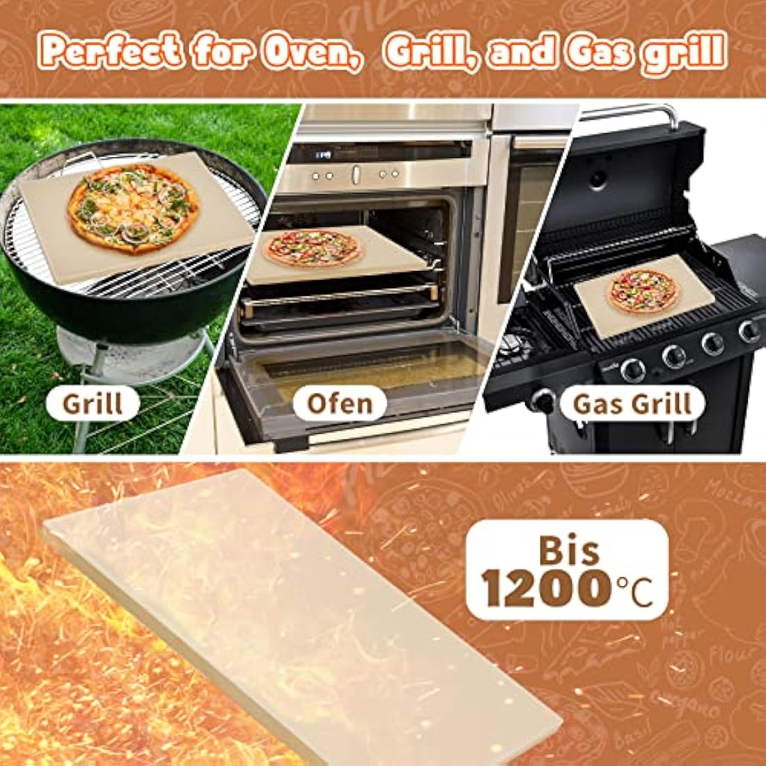 Mimiuo Pizza Stone and Peel Set, Square Pizza Stone for BBQ Oven and Grill, 12 x 14 inch Aluminum Pizza Peel Paddle with Long Wooden Handle, 28" Overall