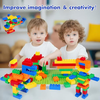 HIUME Large Building Block Set, 100 Building Blocks, Compatible with Duplo Building Bricks, Suitable for Children Aged 3 4 5 6 Years, A Great Building Block Gift for Boys and Girls.