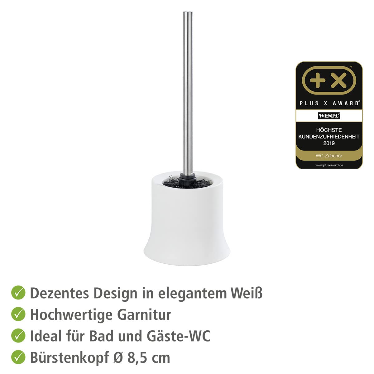 Wenko 18751100 WC Brush Set Basic White, Plastic, 14 x 38 x 14 cm, White