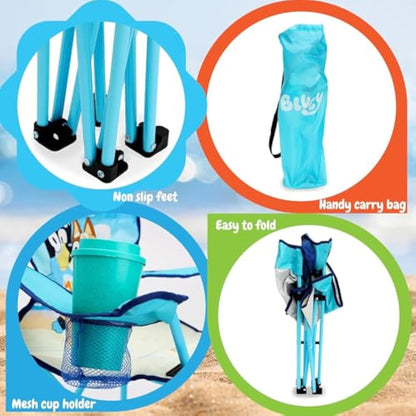 Toyland® Bluey & Bingo Folding Children's Camping Chair With Cup Holder & Storage Bag - Perfect for Camping Trips, Beach & Garden
