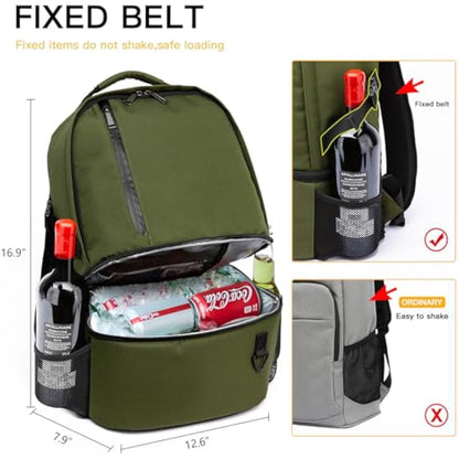 TUGUAN Insulated Cooler Backpack 28L Leakproof Cool Bag Rucksack Double Deck Bottom Thermal Compartment Picnic Backpack for Lunch, Beach, Camping