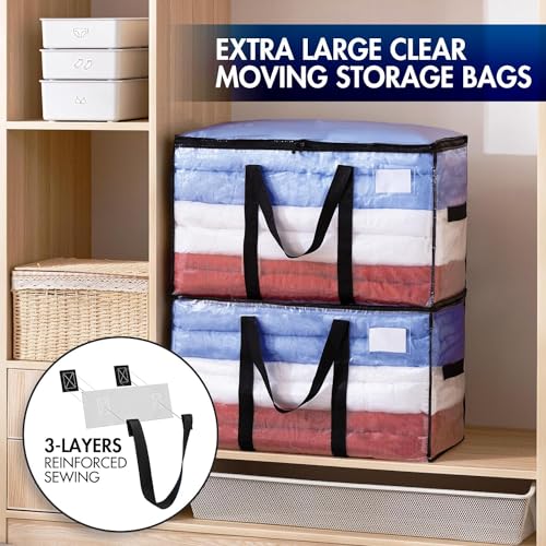 TAILI Extra Large Moving Bags, 6 Pack Clear Heavy Duty Totes, Wrap Around Handles,Storage Bags for Clothes Bedding Camping Space Saving,Alternative to