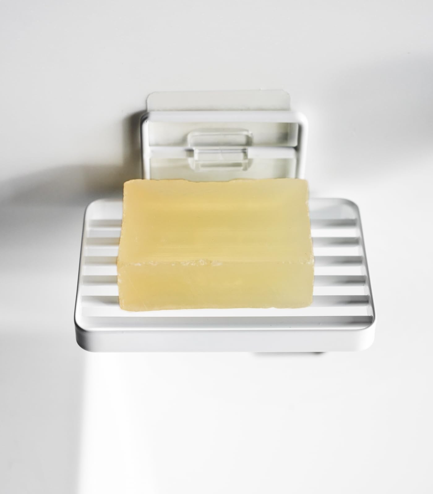 Yamazaki 4540 TOWER Film Hook Soap Tray, white, Polycarbonate/PET/Polyurethane, Minimalist, 12 x 8.5 x 7.8 cm
