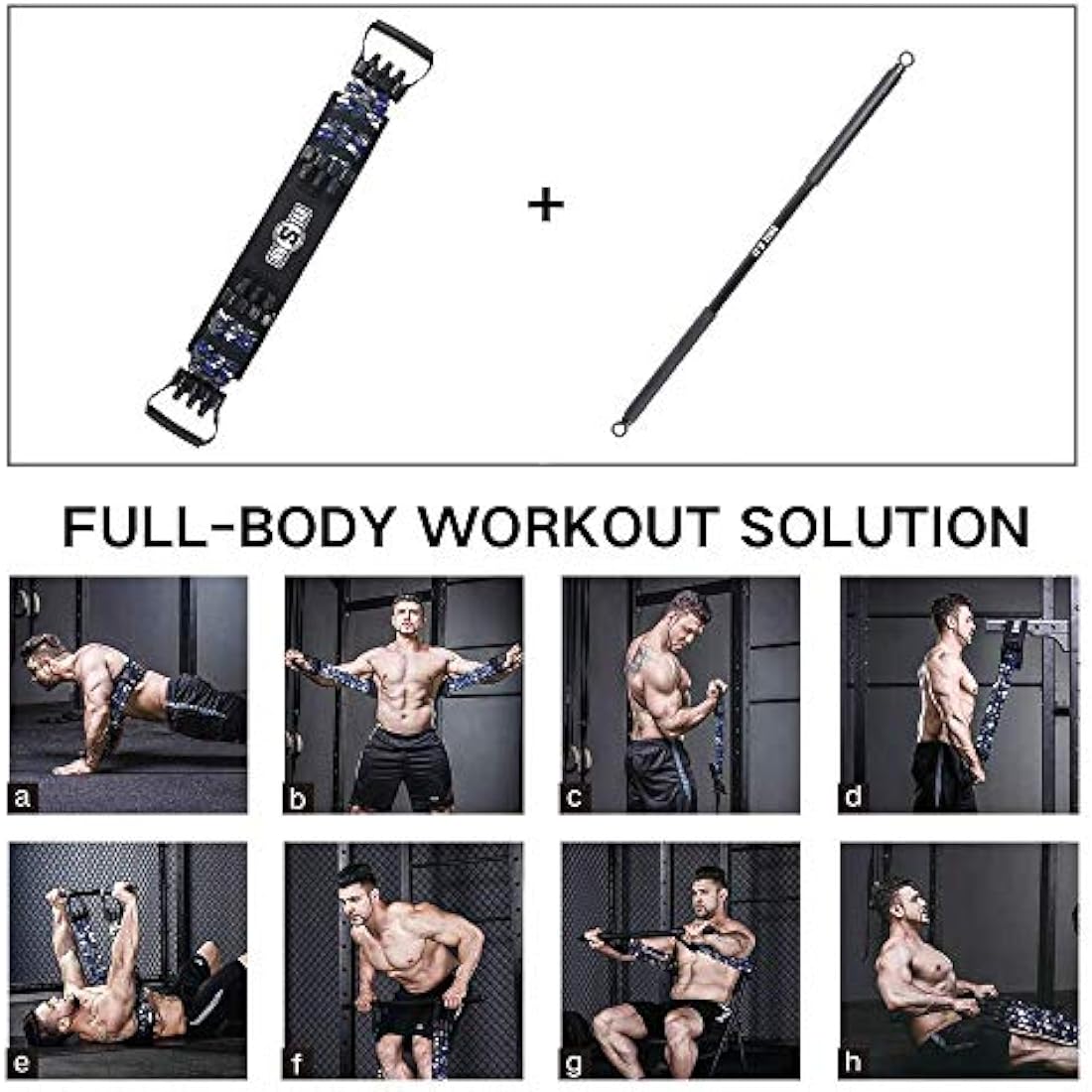 INNSTAR Portable Home Gym Set with Workout Bar, Bench Press Set, Squat Resistance Band, Door Anchor and More-Full Body Workout Equipment to Build Muscle and Shape Body