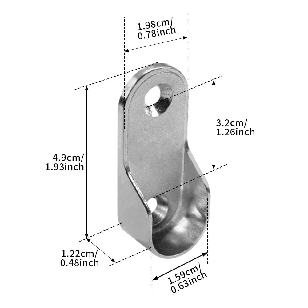 8pcs Oval Wardrobe Rail Ends Supports Rail Brackets, Wall Mount Wardrobe Rod Bracket, Clothes Rail Hanging Socket Closet