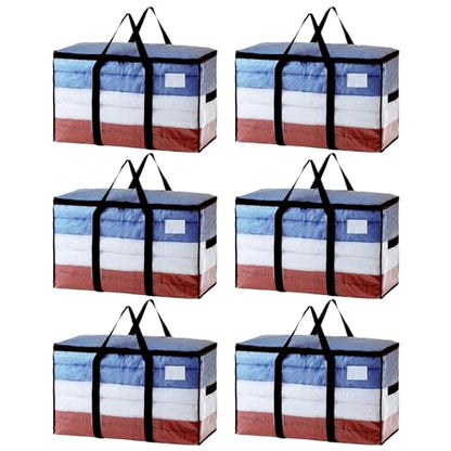 TAILI Extra Large Moving Bags, 6 Pack Clear Heavy Duty Totes, Wrap Around Handles,Storage Bags for Clothes Bedding Camping Space Saving,Alternative to