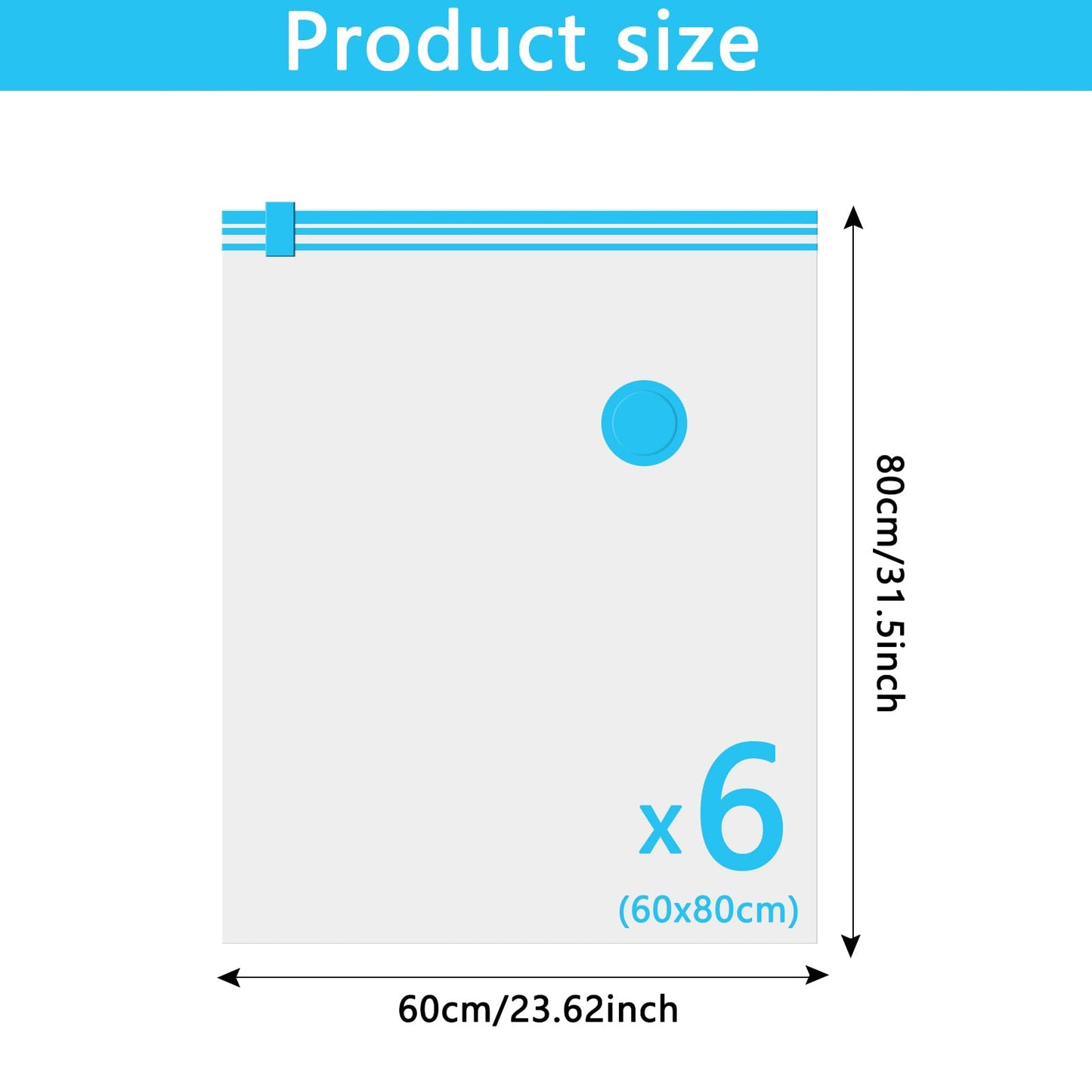 Vacuum Storage Bags - 6 Pack 60X80CM Extra Large Reusable Strong Space Saver Compression Bags