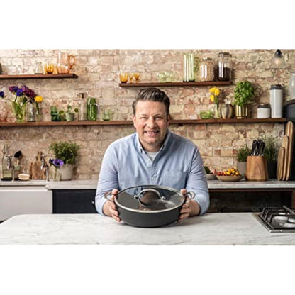 Tefal Jamie Oliver Cook's Classics Hard Anodized Shallow Pot, 30 cm, 5.4L, Non-Stick Coating, Heat Indicator, Riveted Handle, Oven-Safe Kitchen Pan, All hobs Compatible Including Induction, H9129943