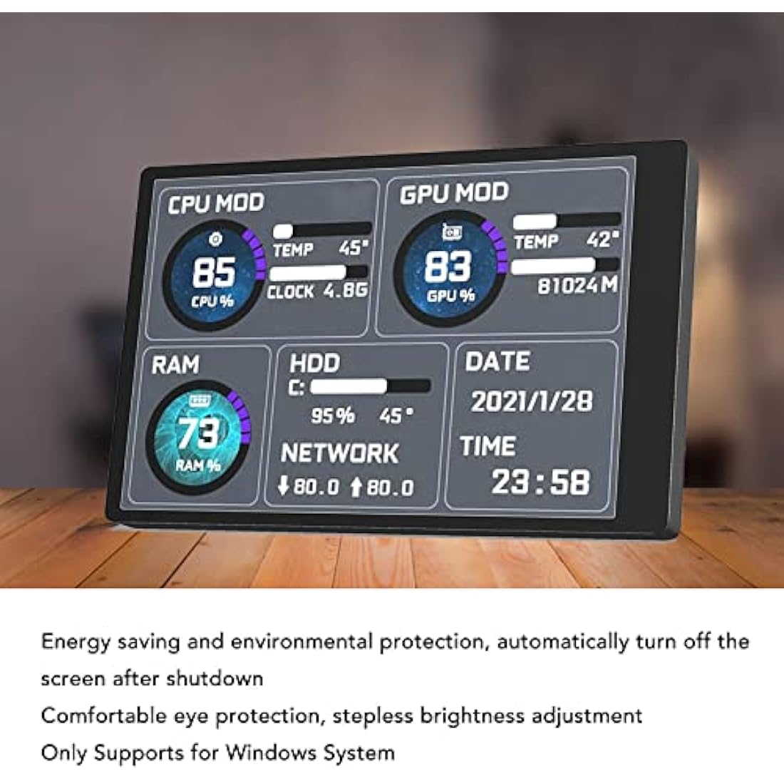 3.5in IPS USB Mini Screen, PC Temperature Monitor AIDA64 PC CPU, GPU,RAM, FPS, HDD Data Monitor PC Sensor Panel Display Temperature Display, Computer Temp Monitor
