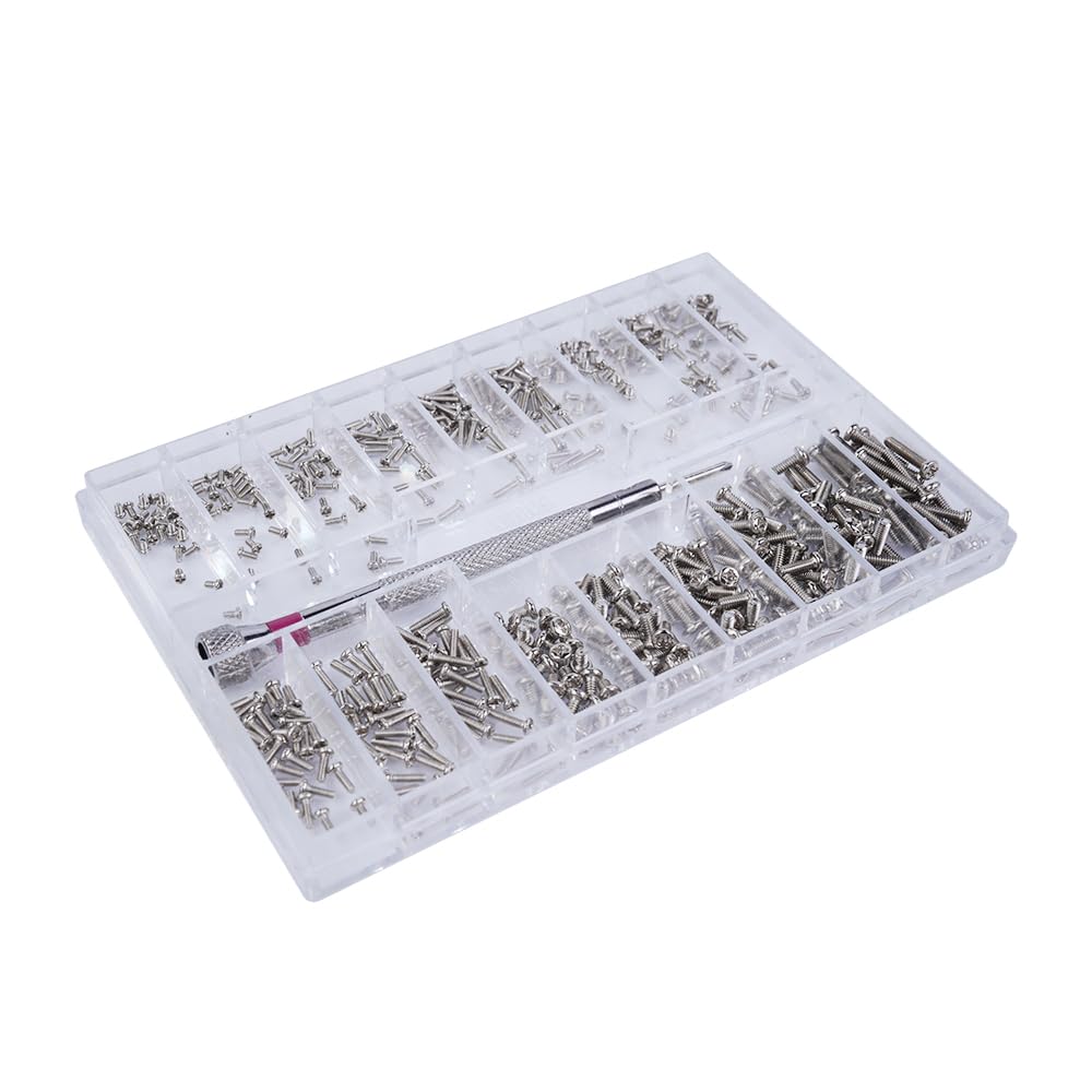 VOANZO 500 PCS Silver Tiny Micro Repair Screw Kit, 18 Sizes Stainless Steel Tiny Screws With Screwdriver