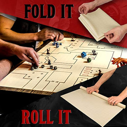 Battle Grid DND D & D Game Mat 36 X 24 - Foldable/Portable/Instantly Lays Flat - Dominate RPG Tabletop Gaming w/ 2 Sided Anti-Stain Square Hex Dry Erase Markers Role Playing Map Board - Warhammer 40k