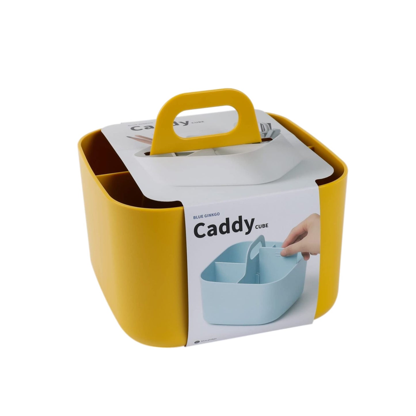BLUE GINKGO Stackable Organizer Caddy – Korean-Made Portable Tote for Bathroom, Office, Crafts, or School Supplies (Square, Yellow)