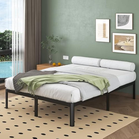 Lutown-Teen King Size Bed Frame 30.5 cm High with Rounded Corner Legs, 5ft Heavy Duty Metal Bed Frame King Size with Steel Slats Support, Noise Free, Easy Assembly, Black