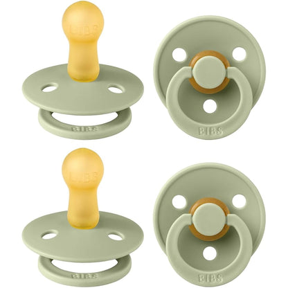 BIBS Dummies Colour 4-Pack, BPA Free Dummy Pacifier, Round Nipple Soothers, Natural Rubber Latex, Made in Denmark, Size 2 (6-18 Months), Sage