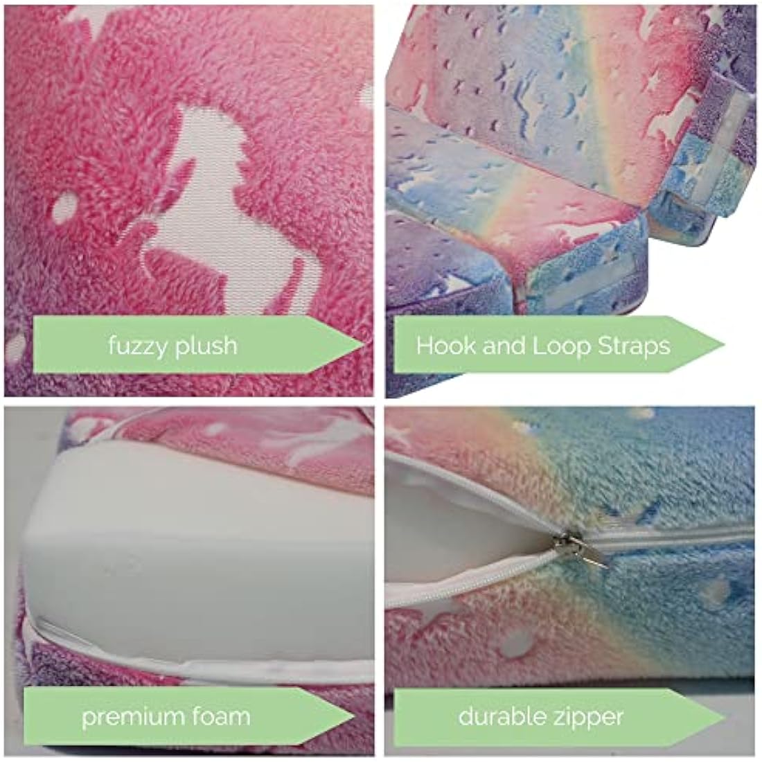 MeMoreCool Kids Sofa Bed, Toddler Floor Mattress Glow in The Dark, Baby Modular Unicorn Couch, Fold Up Children Sofa Convertible Futon Folding Mattress Chair Bed for Playroom