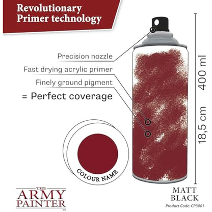 The Army Painter, Colour Primer Matt Black, 400 ml Acrylic Undercoat Spray Paint for Miniature Painting Color Primer for Wargames, DnD & Warhammer