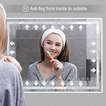 Dripex Bathroom Mirror with LED Lights, 500 * 700 MM Illuminated Backlit Wall Mounted Vanity Mirror Dimmable Switch 3 Colors and Demister Pad, Horizontal/Vertical