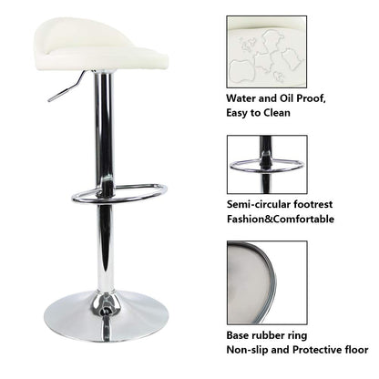 KKTONER PU Leather Round Bar Stool with Back Rest Height Adjustable Swivel Pub Chair Home Kitchen Bar stools Backless Stool with Footrest (White)