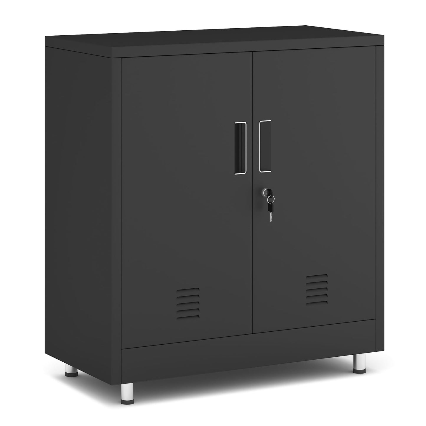 JINGUR Metal Storage Cupboard with Locking Doors and Adjustable Shelf, Small Lockable Sideboard Buffet Cabinet for Home Office Hallway Entryway
