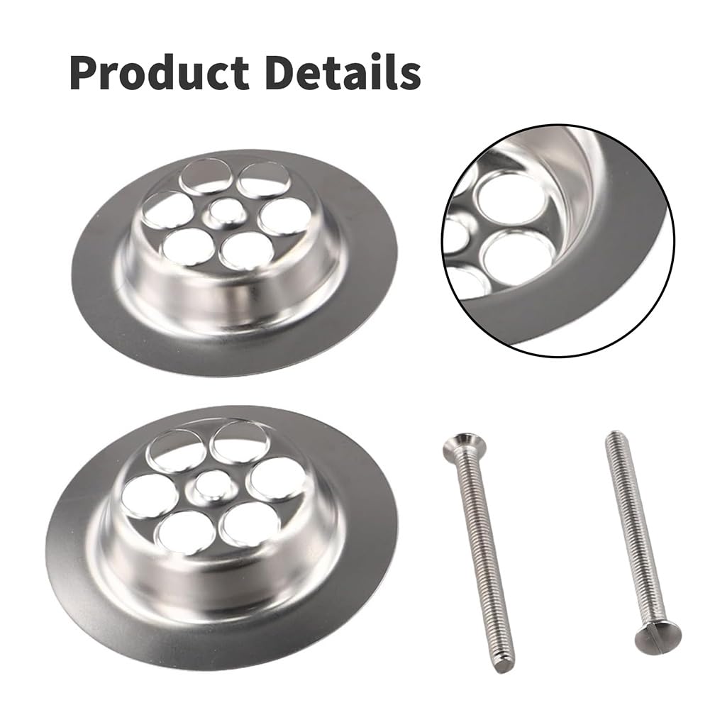 2 Pack Stainless Steel Overflow Drain Cover, 2.76in/70mm Sink Drainer Plug Hair Catcher, Bathtub Hole Cover with Screws