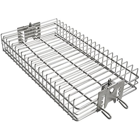 Onlyfire BRK-6042 Stainless Steel Flat Spit Rotisserie Grill Basket Fits 1/2” Hexagon, 3/8" Hexagon, 3/8" Square & 5/16" Square Rotisserie Spit Rods