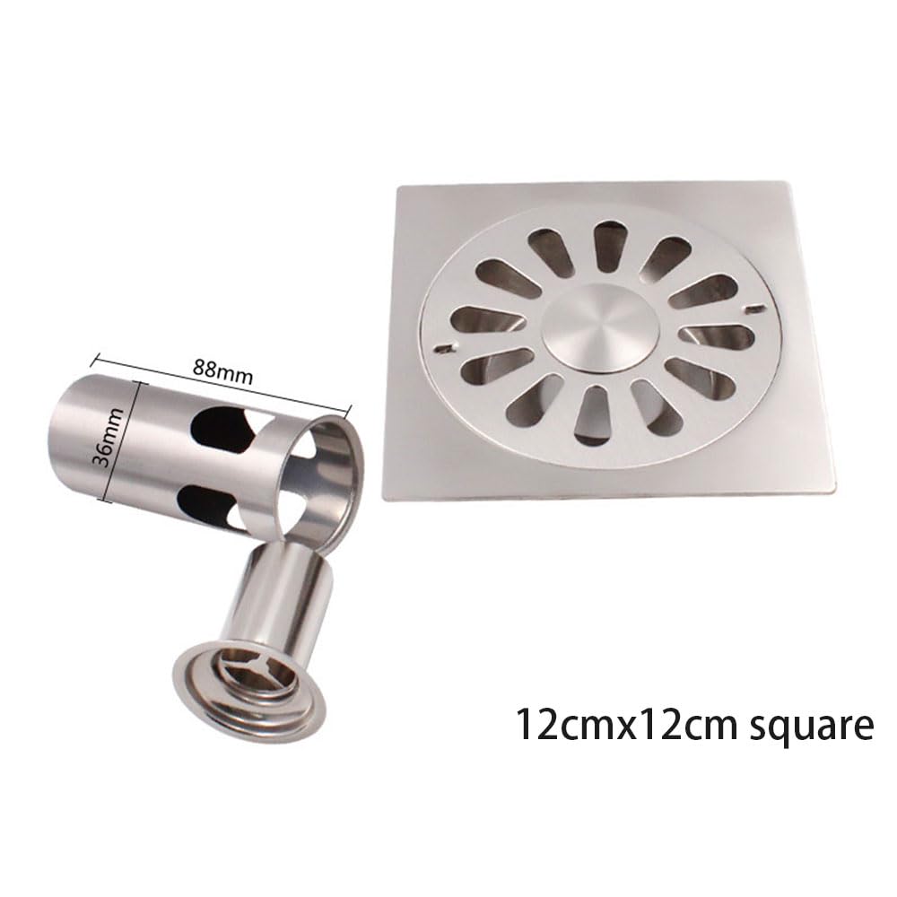 TopHomer Deep Water Floor Drain, 100 x 100mm Round Shower Strainer Stainless Steel Anti-odor Insert Floor Drain for Bathroom, Toilet and Kitchen