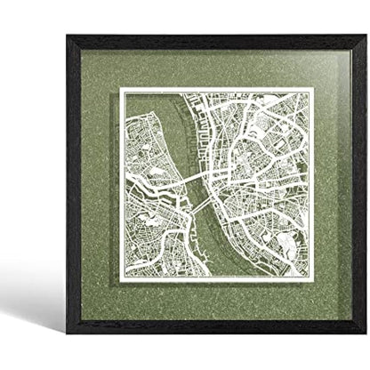 O3 DESIGN STUDIO Liverpool Paper Cut Map framed, White map, Black frame, 23x23 cm, Gift Boxed, 4 background color, self-changing, Paper Art