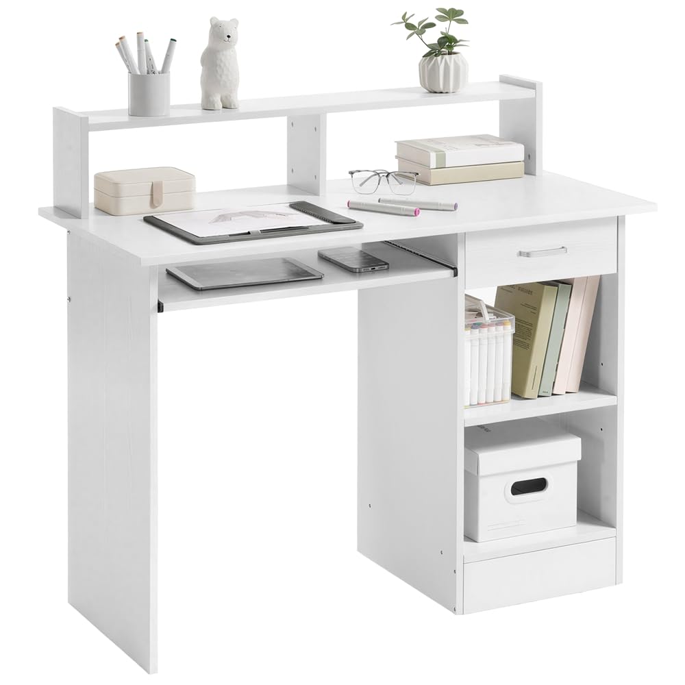 Yaheetech Computer Desk with Drawers Study Table for Home Office, White