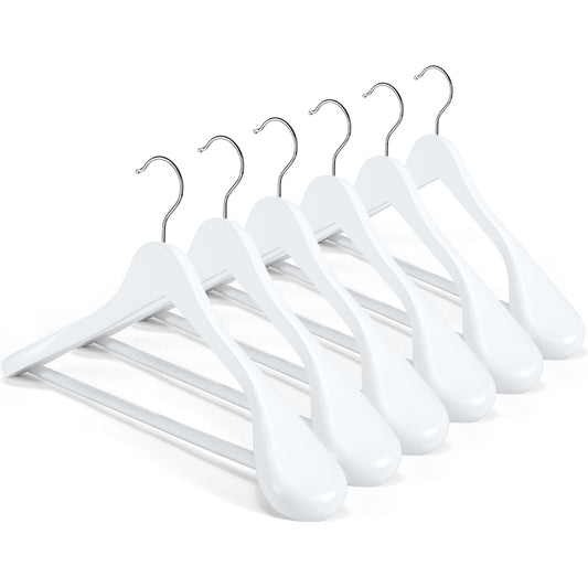 HOUSE DAY High-Grade Solid Wood Coat Hangers for Women, Wide Shoulder Wooden Hangers, Suit Hangers with Non Slip Pants Bar, Smooth Finish 360 Swivel