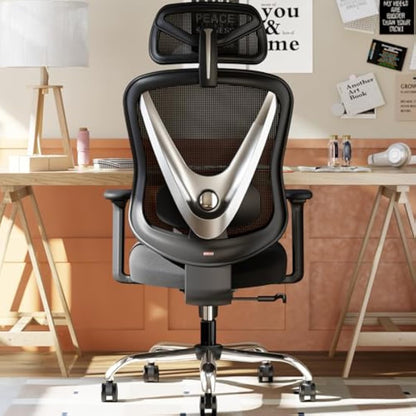 HOLLUDLE Ergonomic Office Chair with 3D Lumbar Support & 3D Adjustable Armrests – V-Back Design, Comfortable Desk Chair for Office & Home, Black
