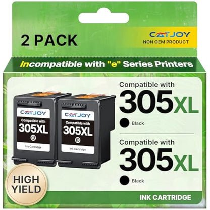 CATJOY 305XL Ink Cartridges Black Replacement for HP Printer Ink 305，Printer Ink Cartridge 305XL Black for HP Envy 6000 6020 6032 Pro 6400 6430 DeskJet 2810e 2800e 2820e 2700 2710 2720 (2 Black Pack)