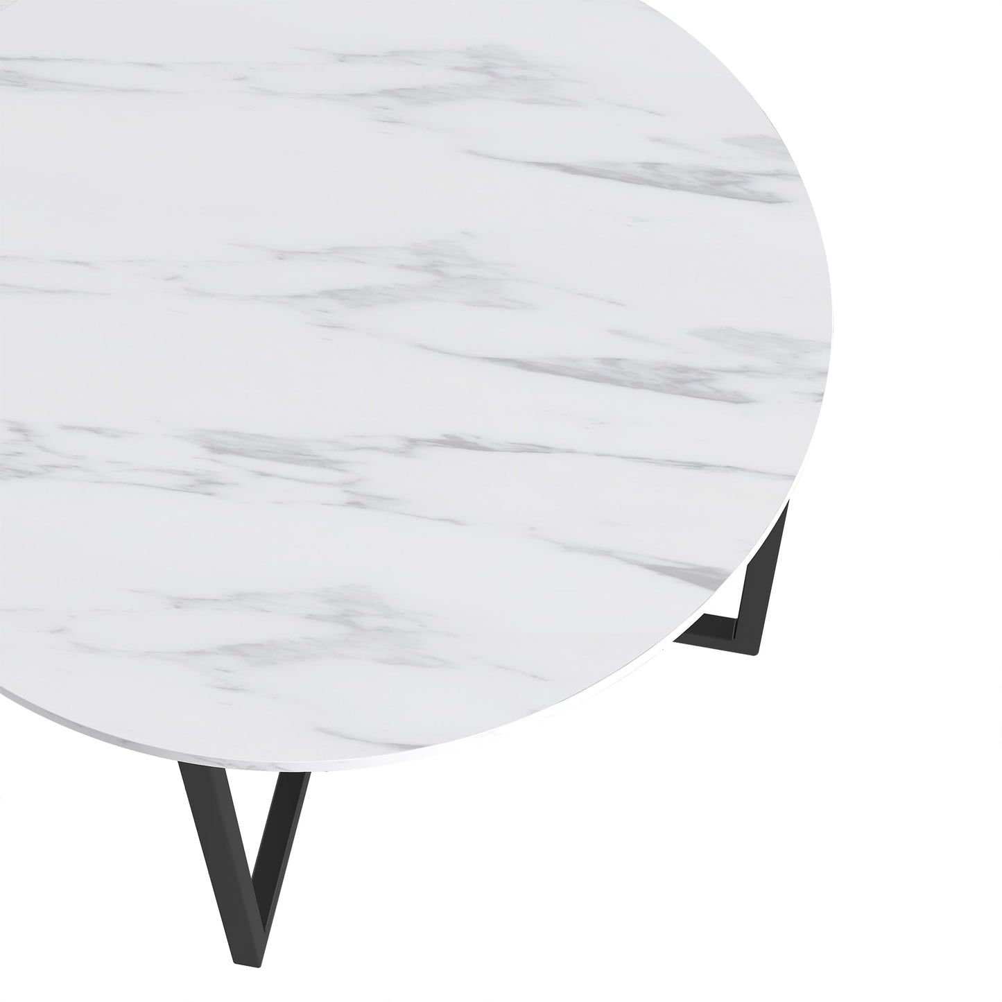 BOFENG Round Coffee Table Tea Table End Table Sofa Table for Living Room with Metal Legs,Black+White