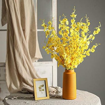 Kisflower 12Pcs Yellow Artificial Dancing Orchids Gypsophila Cherry Blossom Flowers for Home Decoration