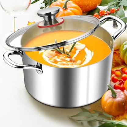 HaWare Stock Pot, 4.5L Tri-Ply Stainless Steel Soup Pot with Visible Lid, 22cm Cooking Stockpot for Induction/Electric/Gas/Ceramic, Healthy & Non Toxic, Easy Clean