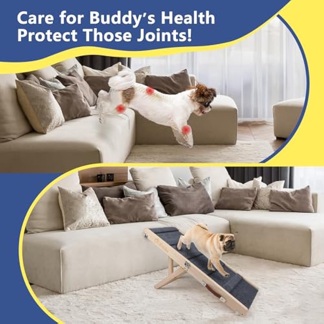 iPetba Dog Ramp for Sofa Bed Car Folding Pet Ramps for Small Dogs Cats Adjustable Height 53cm, Up to 15kg