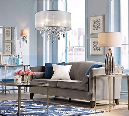 BESTIER Modern Elegant Crystal Pendant Drum Chandelier 4 Light Chrome Lighting Fixture LED Ceiling Light Dia 48 cm x H 45 cm