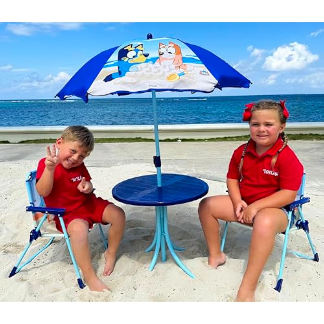 Toyland® Bluey & Bingo Table & Chairs Patio Set - 1 Table, 2 Chairs & 1 Parasol - Children's Indoor & Outdoor Furniture - Perfect for Beach & Garden