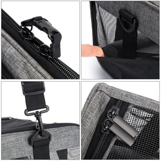 Wakytu Pet Carrier Bag for Small Medium Cats and Dogs, Foldable Cat Travel Carrier Bag, Soft-Sided Dog Carrier with Adequate Ventilation, 3 Entrance, Locking Safety Zippers