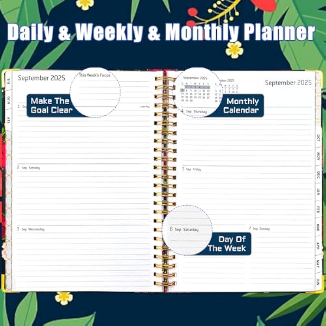 BLESWIN 2025-2026 Planner, 12 Months A5 Diary Week to View, JUL.2025-JUN.2026, Weekly Organiser Notebook, Weekly Planner Spiral Bound with Inner Pocket, Academic Diary for Life Work