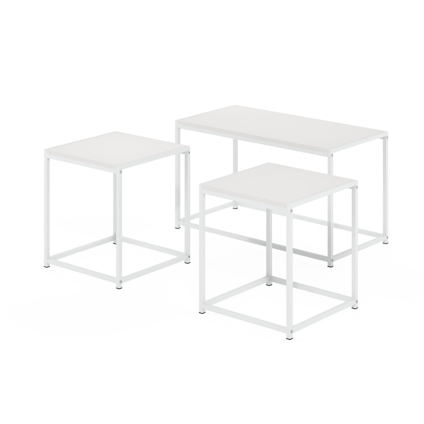 Furinno Camnus Modern Living Room Table Set with One Coffee Table and Two End Tables, Solid White/White