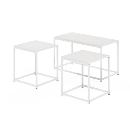 Furinno Camnus Modern Living Room Table Set with One Coffee Table and Two End Tables, Solid White/White