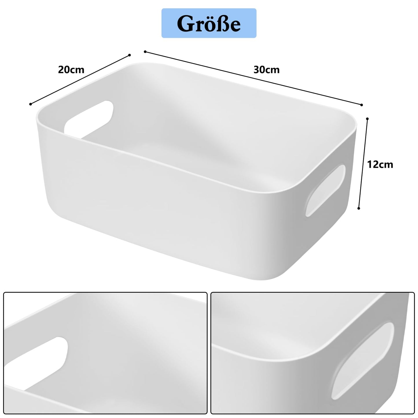 8pcs Plastic Storage Boxes, White Storage Baskets Organiser with Handles