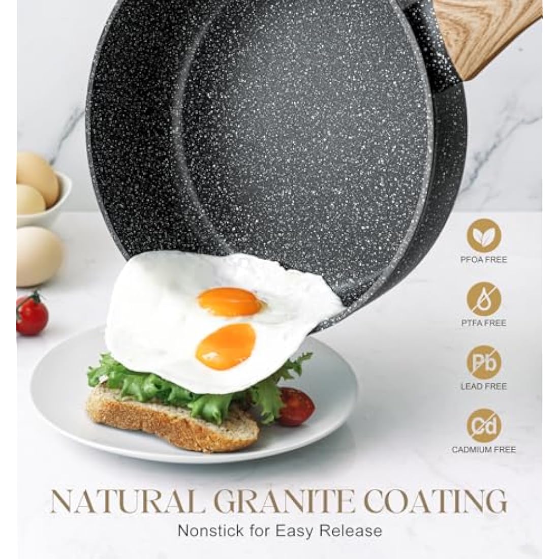 MICHELANGELO Deep Frying Pan 28cm, Non Stick Saute Pan 28 cm, Fry Pan with Lid with Soft Bakelite Handle, Sautepan with Lid, Deep Frying Pans for Induction Hob, Black