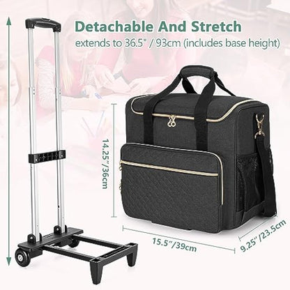 Luxja Rolling Teacher Bag with Laptop Compartment and Detachable Dolly, Multifunctional Rolling Teacher Tote Bag (Bag Only), Black