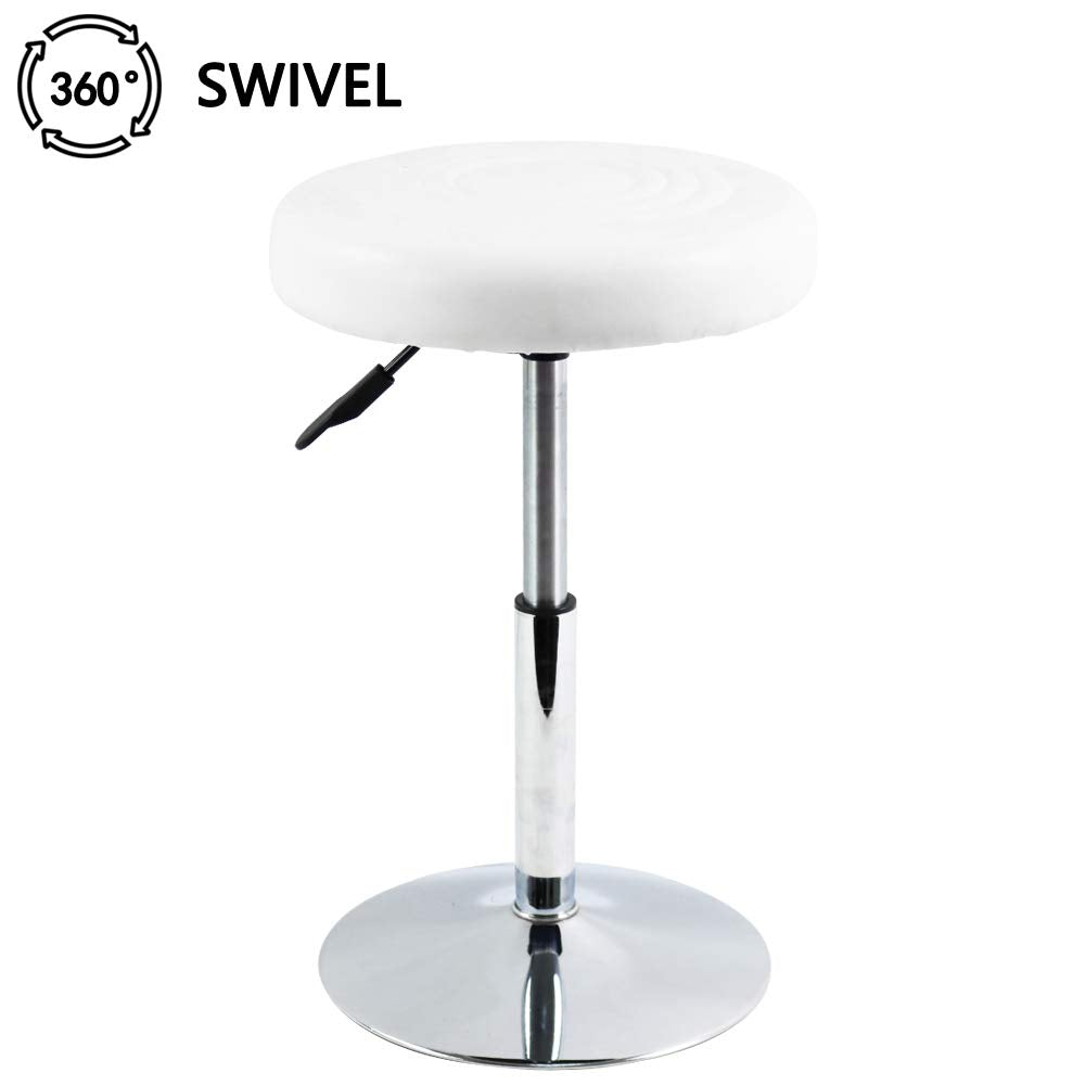 FURWOO PU Leather Short Round Cushion Spa Stool Height Adjustable Swivel Salon Stool for Home Kitchen Barber Shop SmallWhite