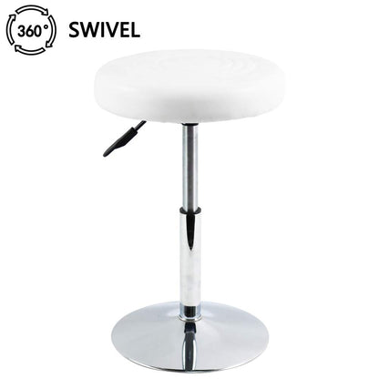 FURWOO PU Leather Short Round Cushion Spa Stool Height Adjustable Swivel Salon Stool for Home Kitchen Barber Shop SmallWhite