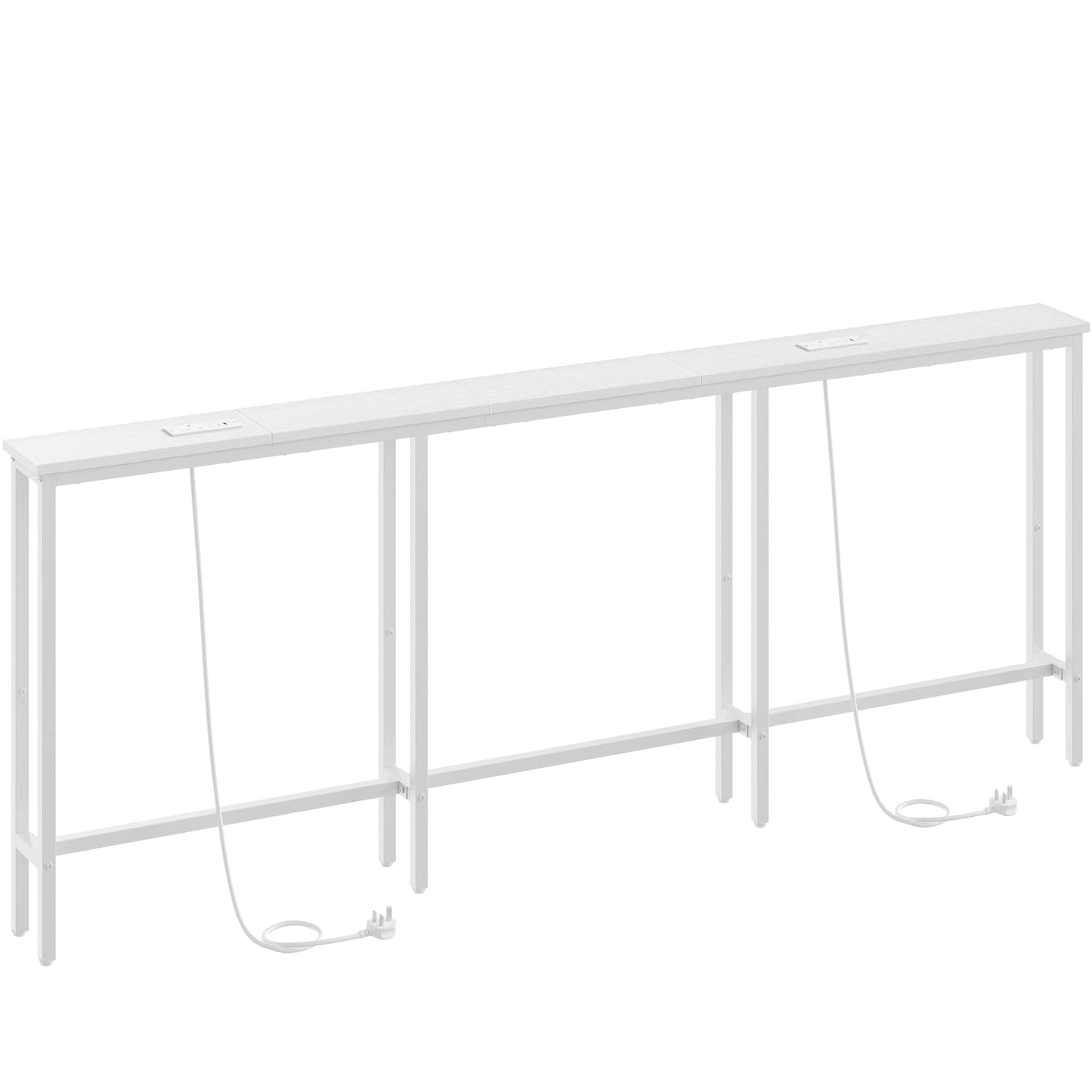 HOOBRO 200 cm Slim Console Table with 2 Charging Stations, Narrow Behind Sofa Table, Long Hallway Table with Adjustable Feet, for Hallway