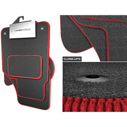 (D9:CT65) 4 Piece Ford (2011-2018) Fiesta (MK7) Vehicle Specific Car Mat Set Grey Carpet Red Trim