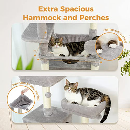PAWZ Road Large Cat Tree 72.4 Inches 184cm, 6.1ft Cat Tower for Large Cats, Condo with Sisal-Covered Scratching Posts and Pads, 2 Padded Perch, Dual