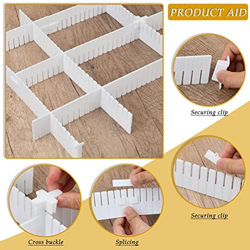 OctBird 10Pcs Drawer Dividers with 30 Pcs Securing Clip(Increase Firmness),Grid Drawer Dividers Adjustable Compartment for Closet Lingerie